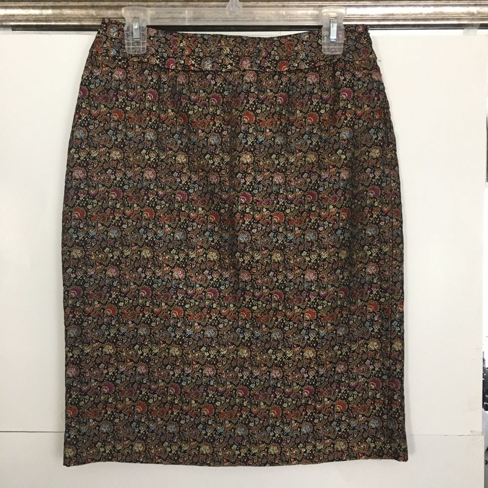 Beautiful Asian Black Floral Brocade Straight Skirt womens S Gold Evening small
